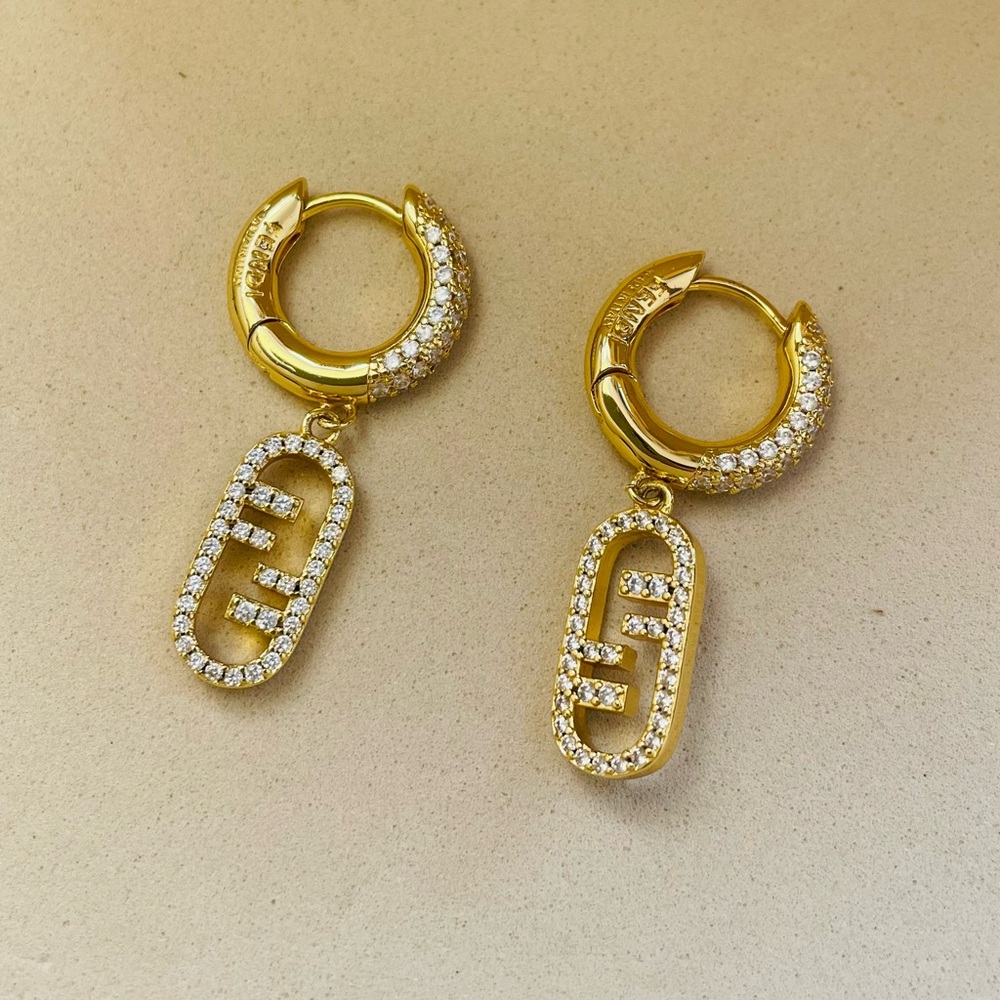 Fendi Gold Crystal Pave Hoop Earrings